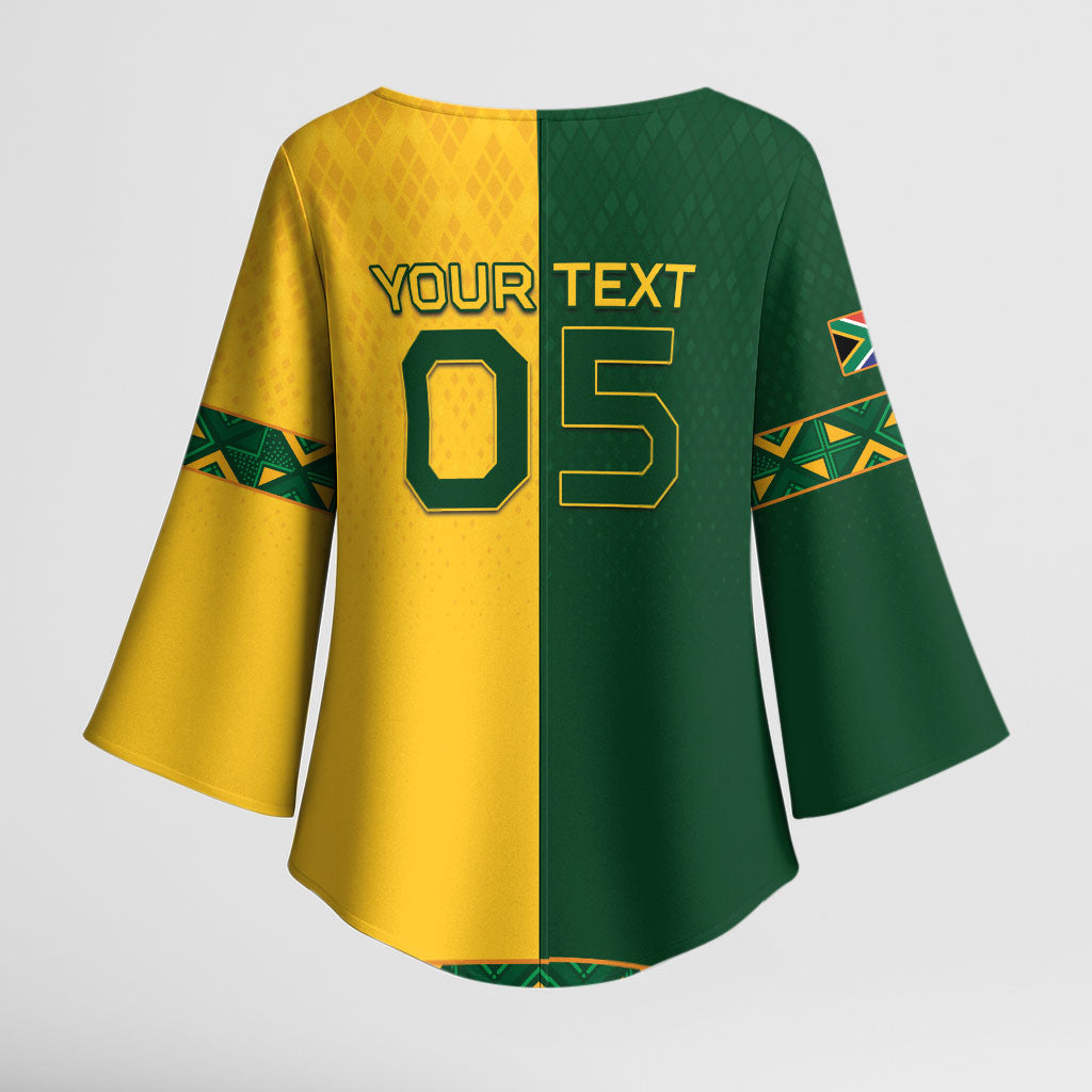 Custom South Africa Football Kimono Sleeve Blouse Diamond Protea Flower Symmetrical Style