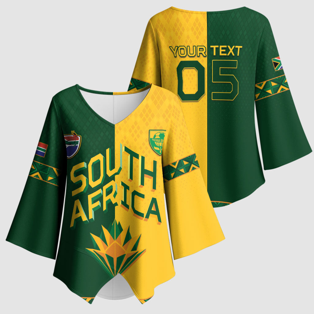 Custom South Africa Football Kimono Sleeve Blouse Diamond Protea Flower Symmetrical Style