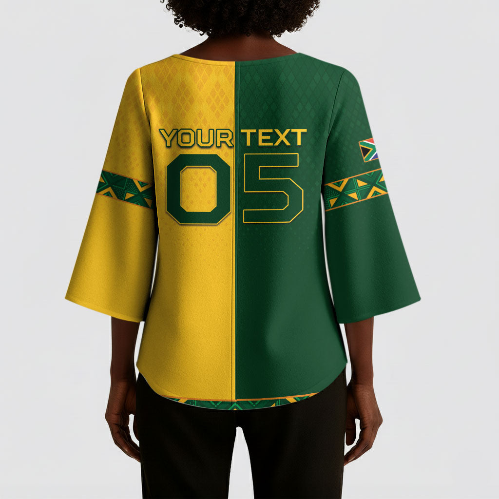 Custom South Africa Football Kimono Sleeve Blouse Diamond Protea Flower Symmetrical Style