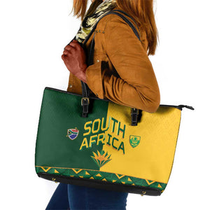 South Africa Football Leather Tote Bag Diamond Protea Flower Symmetrical Style