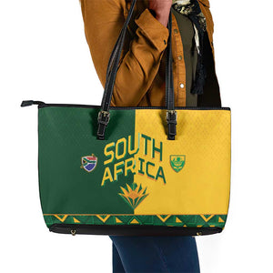 South Africa Football Leather Tote Bag Diamond Protea Flower Symmetrical Style