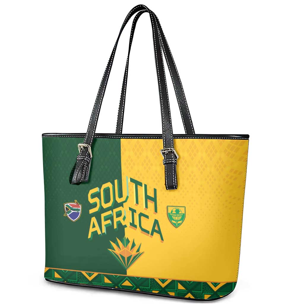 South Africa Football Leather Tote Bag Diamond Protea Flower Symmetrical Style