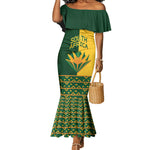 Custom South Africa Football Mermaid Dress Diamond Protea Flower Symmetrical Style