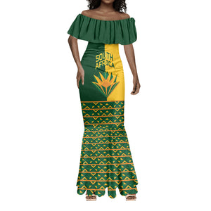 Custom South Africa Football Mermaid Dress Diamond Protea Flower Symmetrical Style