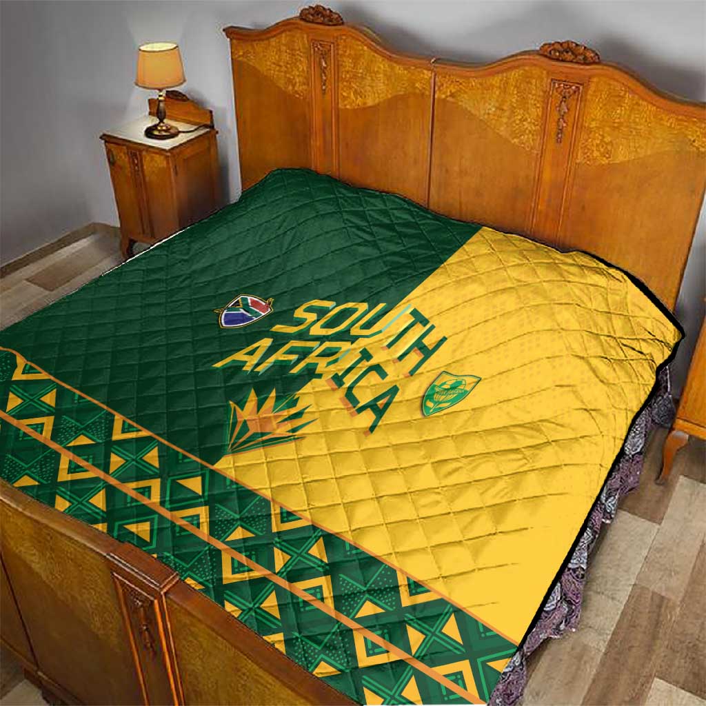 South Africa Football Quilt Diamond Protea Flower Symmetrical Style