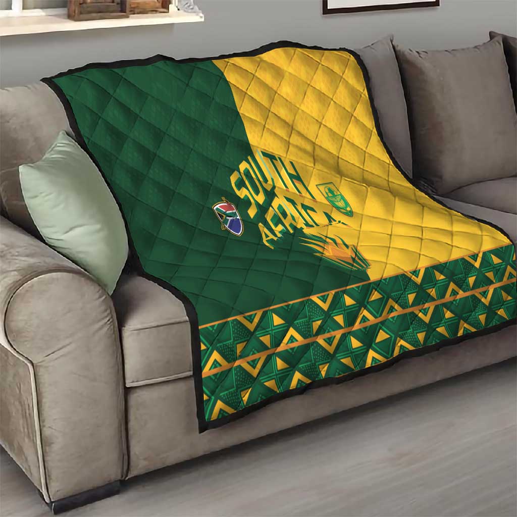 South Africa Football Quilt Diamond Protea Flower Symmetrical Style