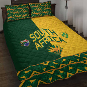 South Africa Football Quilt Bed Set Diamond Protea Flower Symmetrical Style