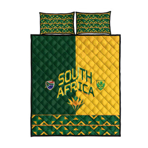 South Africa Football Quilt Bed Set Diamond Protea Flower Symmetrical Style