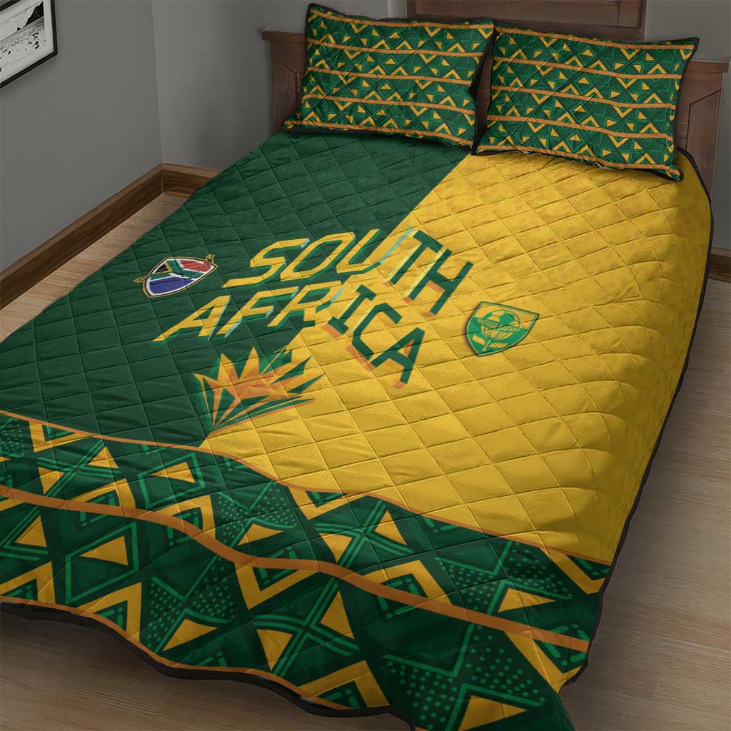 South Africa Football Quilt Bed Set Diamond Protea Flower Symmetrical Style