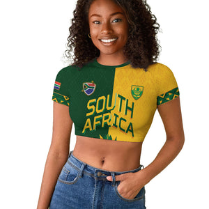 Custom South Africa Football Raglan Cropped T shirt Diamond Protea Flower Symmetrical Style