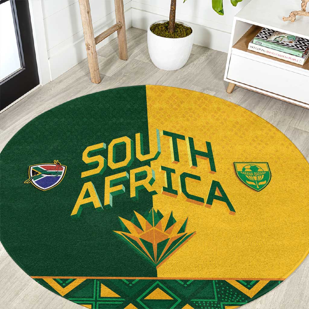 South Africa Football Round Carpet Diamond Protea Flower Symmetrical Style