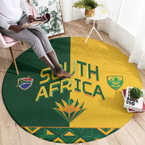 South Africa Football Round Carpet Diamond Protea Flower Symmetrical Style