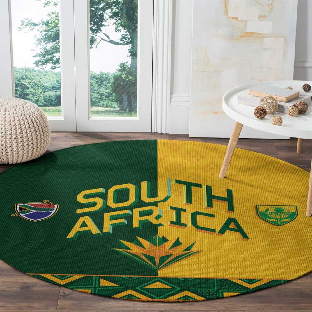 South Africa Football Round Carpet Diamond Protea Flower Symmetrical Style