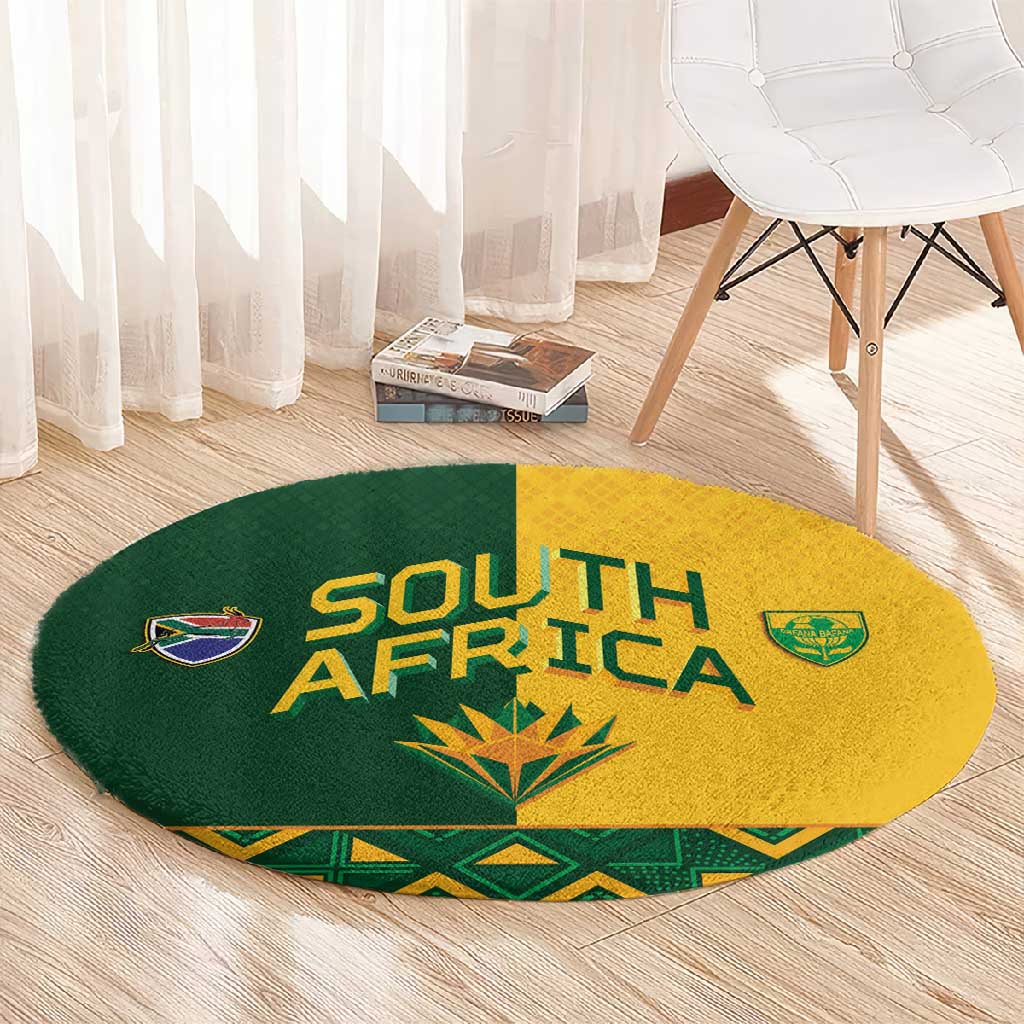South Africa Football Round Carpet Diamond Protea Flower Symmetrical Style