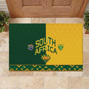 South Africa Football Rubber Doormat Diamond Protea Flower Symmetrical Style