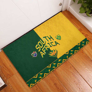 South Africa Football Rubber Doormat Diamond Protea Flower Symmetrical Style