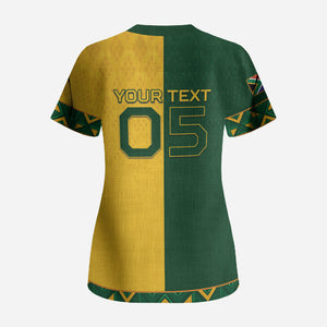 Custom South Africa Football Scrub Top Diamond Protea Flower Symmetrical Style