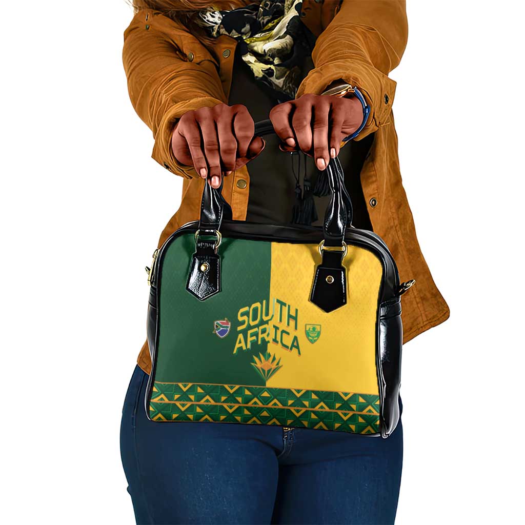 South Africa Football Shoulder Handbag Diamond Protea Flower Symmetrical Style