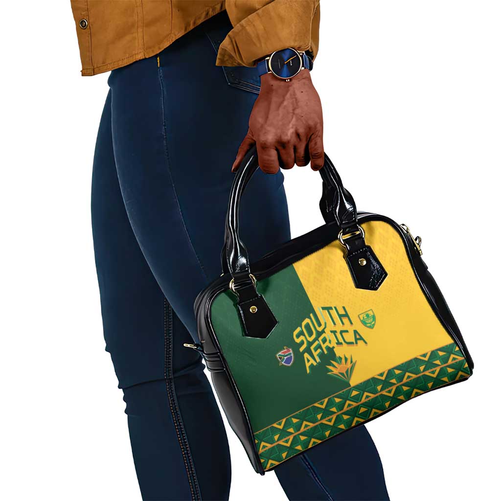 South Africa Football Shoulder Handbag Diamond Protea Flower Symmetrical Style