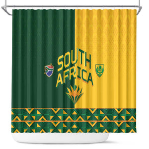 South Africa Football Shower Curtain Diamond Protea Flower Symmetrical Style
