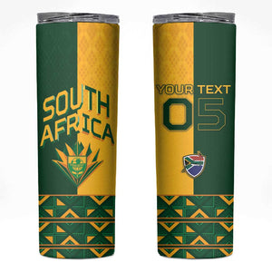 Custom South Africa Football Skinny Tumbler Diamond Protea Flower Symmetrical Style
