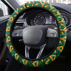 South Africa Football Steering Wheel Cover Diamond Protea Flower Symmetrical Style