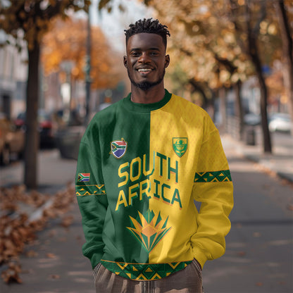 Custom South Africa Football Sweatshirt Diamond Protea Flower Symmetrical Style
