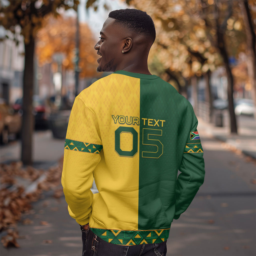 Custom South Africa Football Sweatshirt Diamond Protea Flower Symmetrical Style