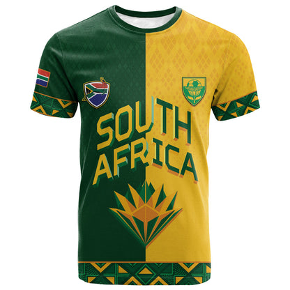 Custom South Africa Football T shirt Diamond Protea Flower Symmetrical Style
