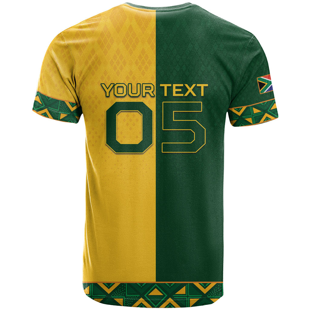 Custom South Africa Football T shirt Diamond Protea Flower Symmetrical Style