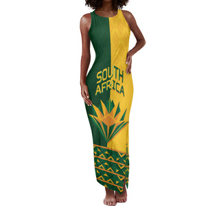 Custom South Africa Football Tank Maxi Dress Diamond Protea Flower Symmetrical Style