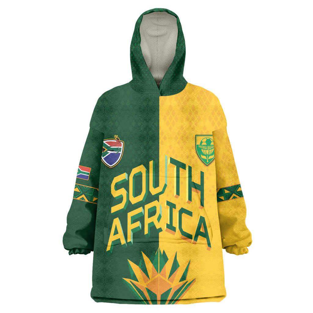 Custom South Africa Football Wearable Blanket Hoodie Diamond Protea Flower Symmetrical Style