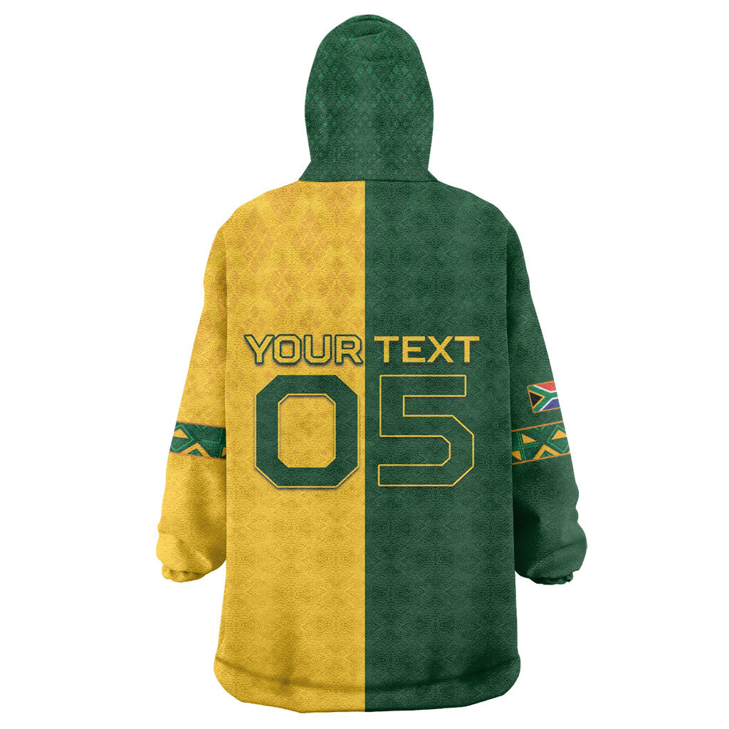 Custom South Africa Football Wearable Blanket Hoodie Diamond Protea Flower Symmetrical Style