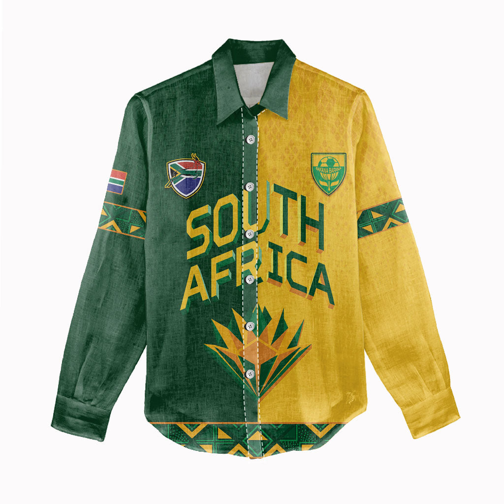 Custom South Africa Football Women Casual Shirt Diamond Protea Flower Symmetrical Style