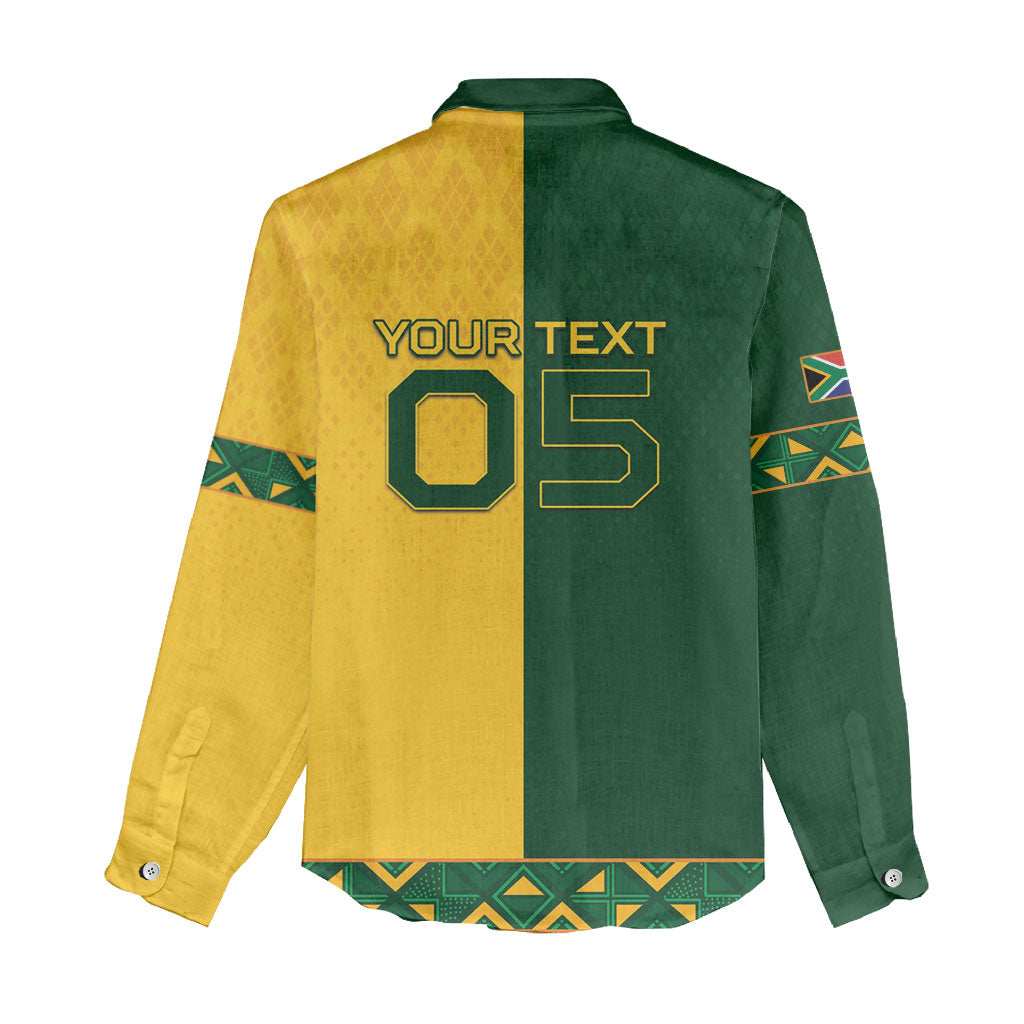 Custom South Africa Football Women Casual Shirt Diamond Protea Flower Symmetrical Style