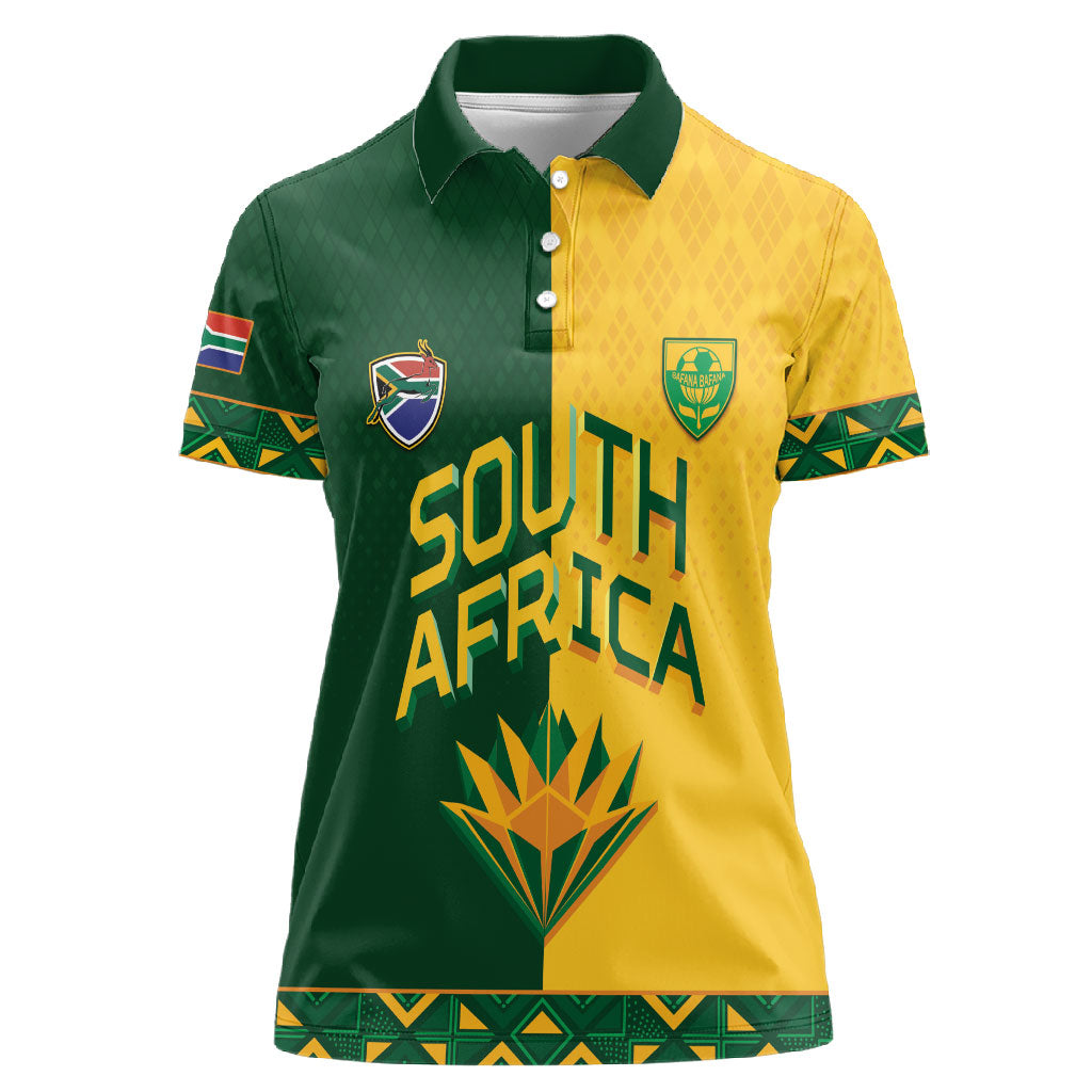 Custom South Africa Football Women Polo Shirt Diamond Protea Flower Symmetrical Style