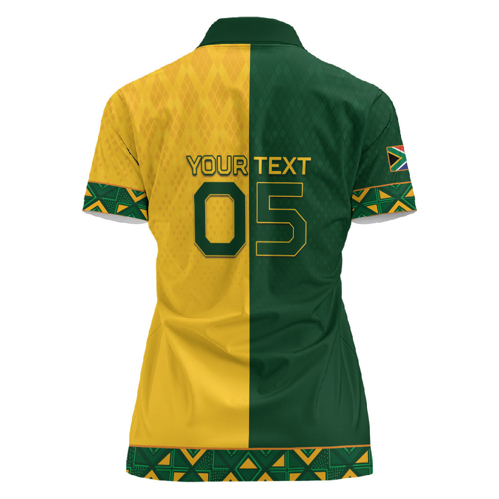 Custom South Africa Football Women Polo Shirt Diamond Protea Flower Symmetrical Style