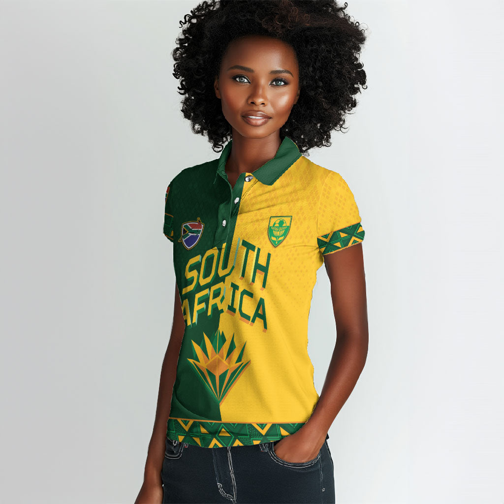Custom South Africa Football Women Polo Shirt Diamond Protea Flower Symmetrical Style