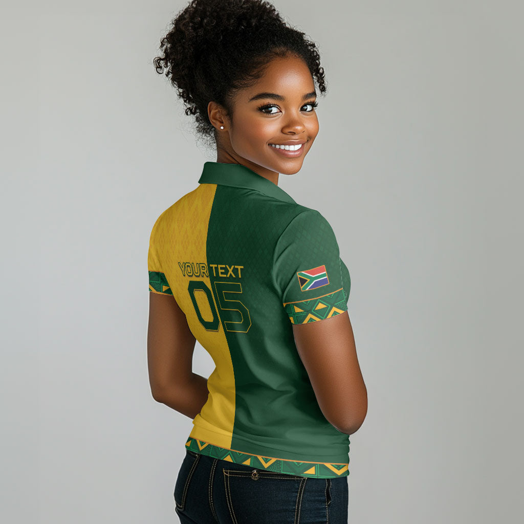 Custom South Africa Football Women Polo Shirt Diamond Protea Flower Symmetrical Style