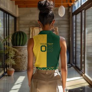 Custom South Africa Football Women Sleeveless Polo Shirt Diamond Protea Flower Symmetrical Style