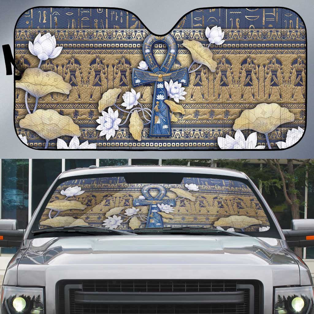 Ankh Egypt Auto Sun Shade Egyptian Lotus Flowers