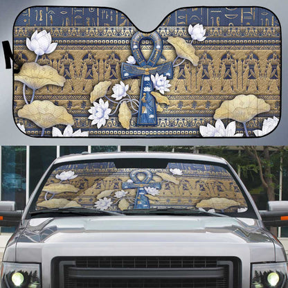 Ankh Egypt Auto Sun Shade Egyptian Lotus Flowers