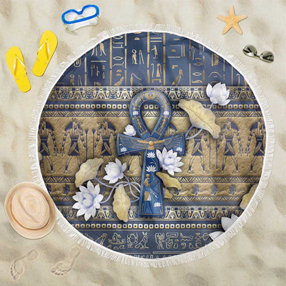 Ankh Egypt Beach Blanket Egyptian Lotus Flowers