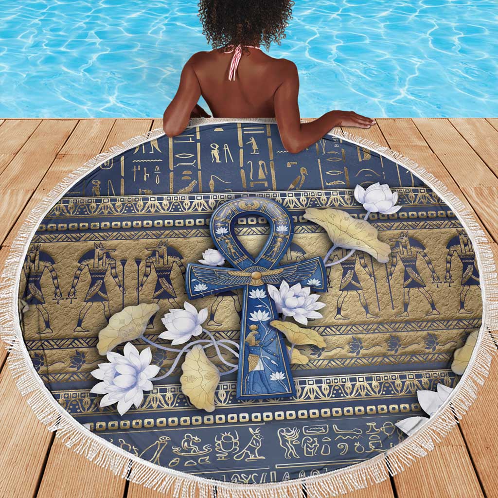 Ankh Egypt Beach Blanket Egyptian Lotus Flowers