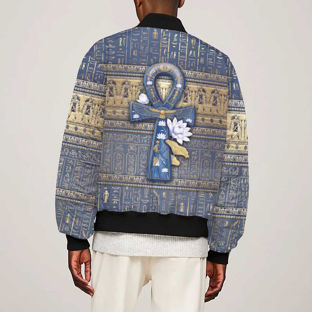 Ankh Egypt Bomber Jacket Egyptian Lotus Flowers
