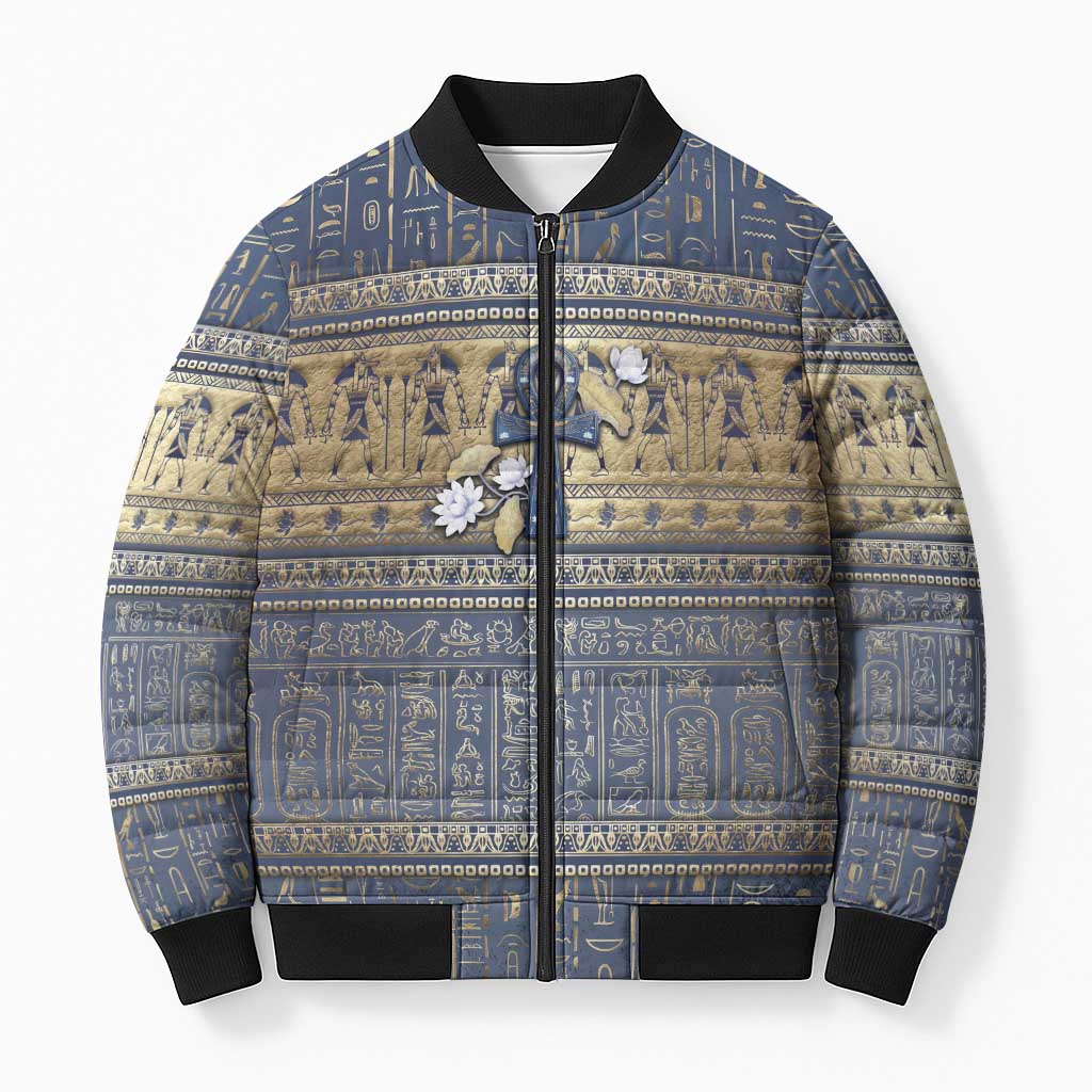 Ankh Egypt Bomber Puffer Jacket Egyptian Lotus Flowers