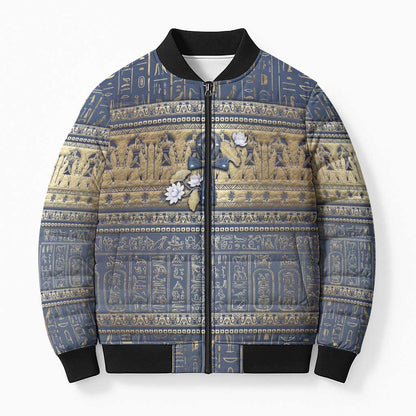 Ankh Egypt Bomber Puffer Jacket Egyptian Lotus Flowers