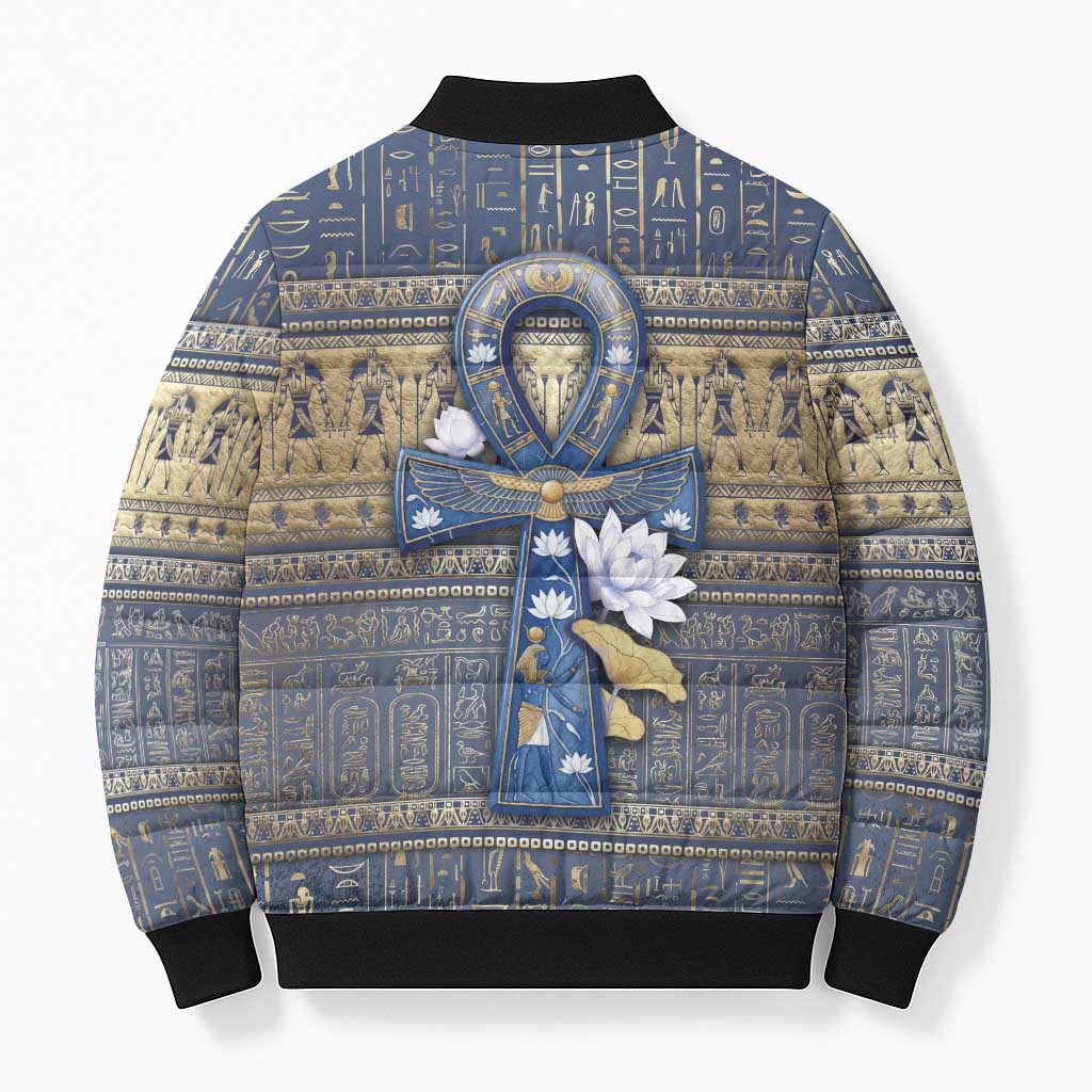 Ankh Egypt Bomber Puffer Jacket Egyptian Lotus Flowers