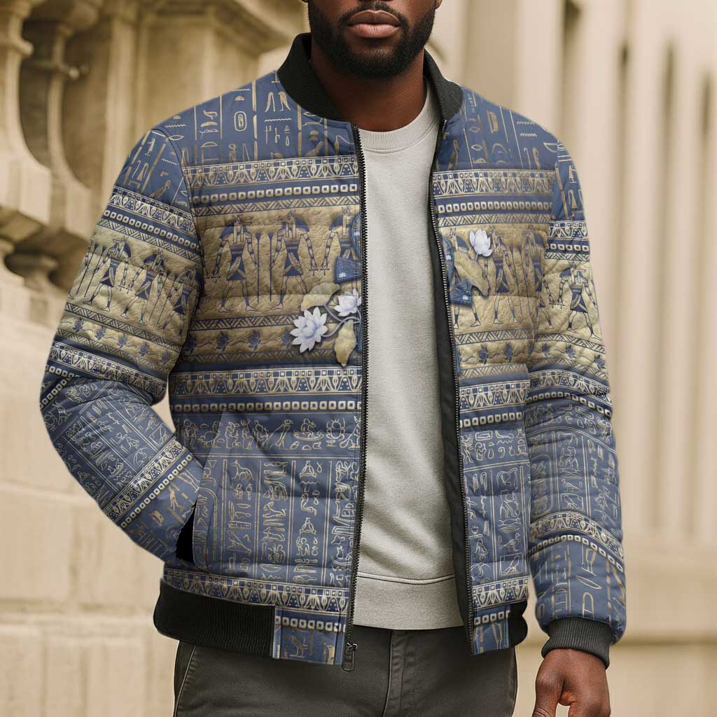 Ankh Egypt Bomber Puffer Jacket Egyptian Lotus Flowers