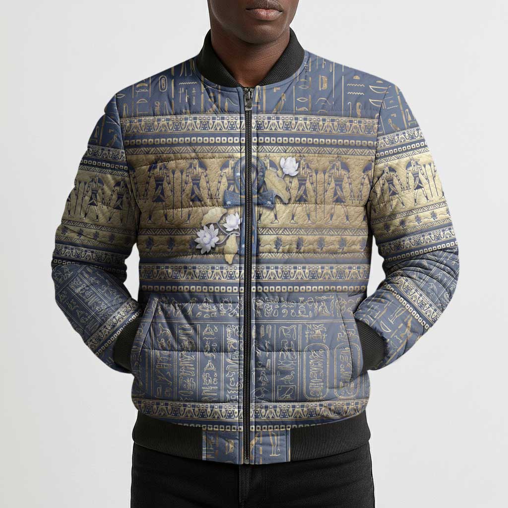 Ankh Egypt Bomber Puffer Jacket Egyptian Lotus Flowers